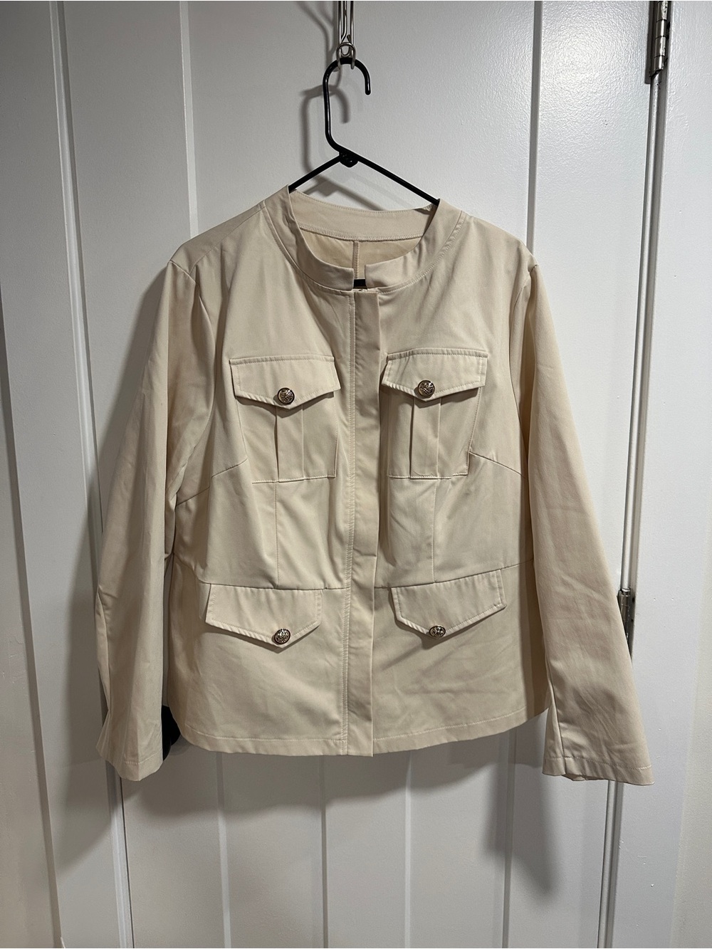 SHEIN Cream Utility Pocket Jacket - Minimal Collar
